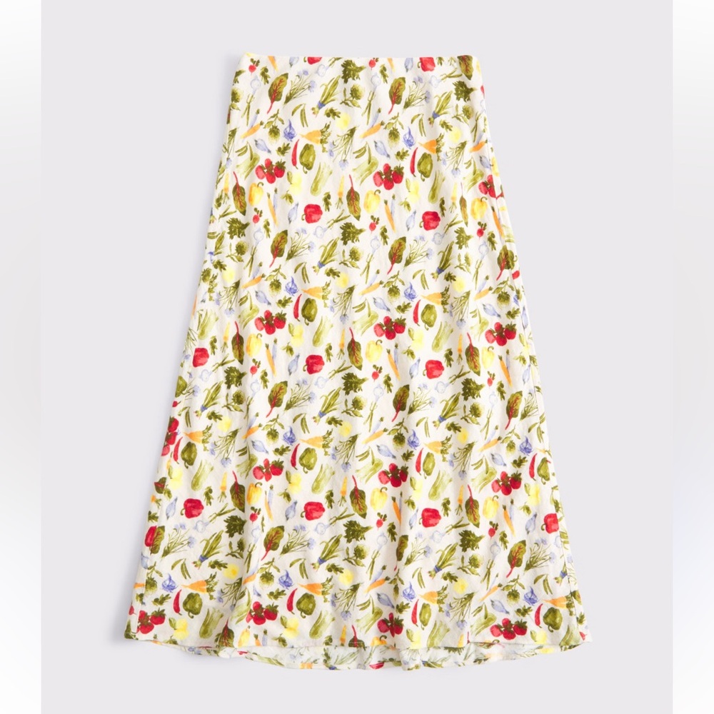 Abercrombie and Fitch veggie vegetable mid rise linen blend maxi skirt NWOT